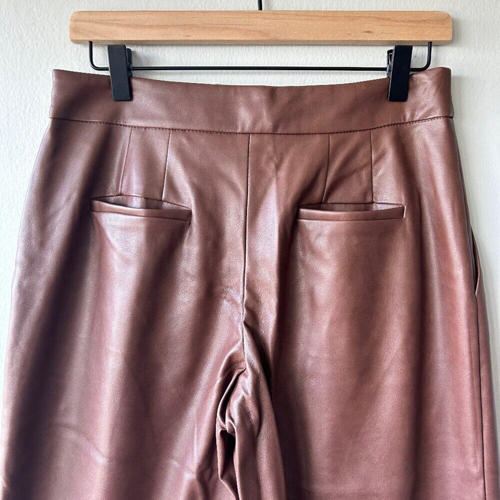 Avec Les Filles Faux Leather Wide Leg Pants Brown Size 2 Women's - Picture 6 of 10